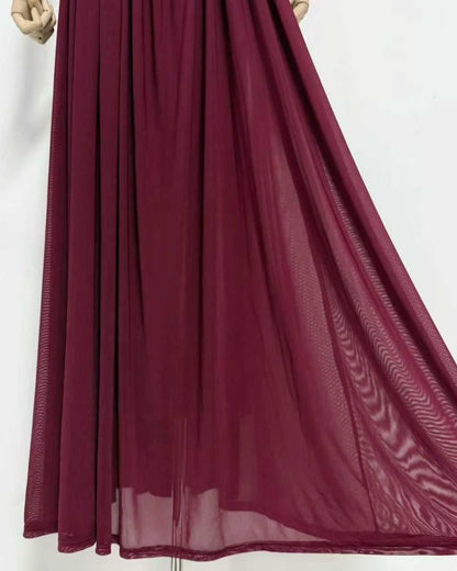Winered Stand Collar Ruched Maxi Dress