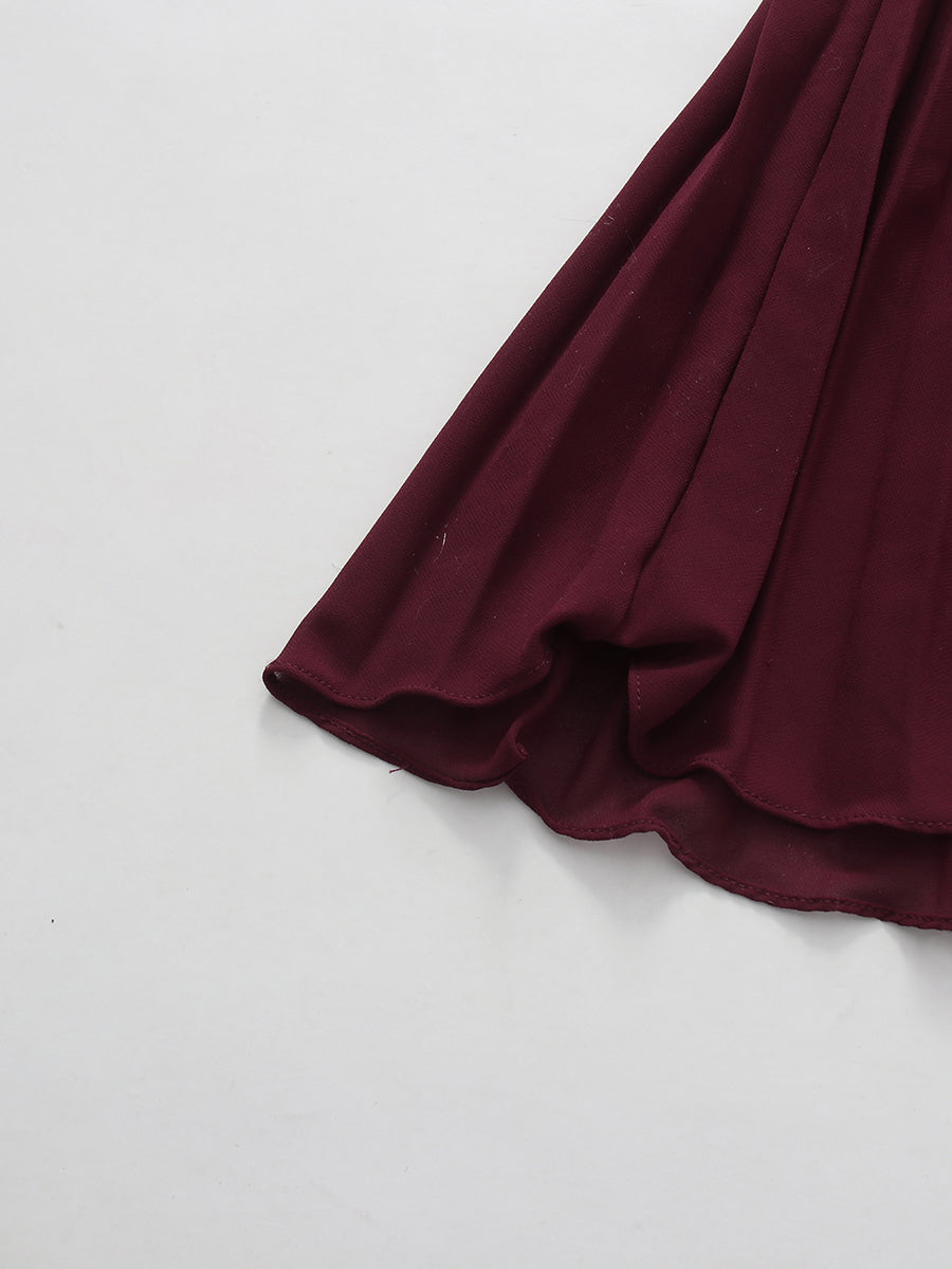 Winered Tunic Long Sleeve Pleated Maxi Evening Dress