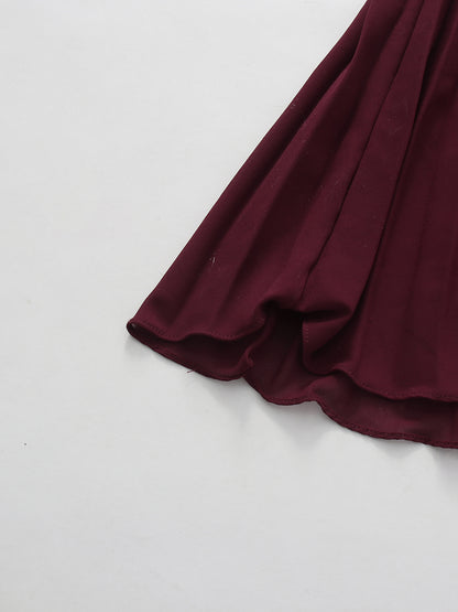 Winered Tunic Long Sleeve Pleated Maxi Evening Dress