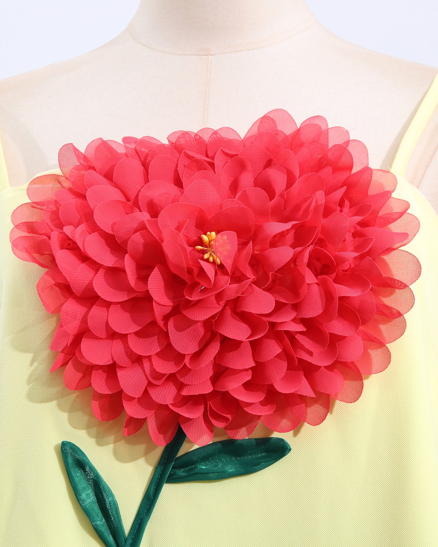 Yellow 3D Floral Spaghetti Strap Maxi Dress