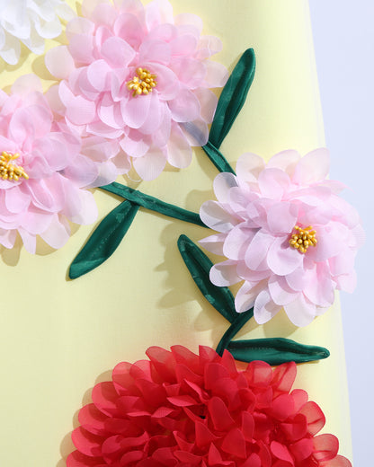 Yellow 3D Floral Spaghetti Strap Maxi Dress