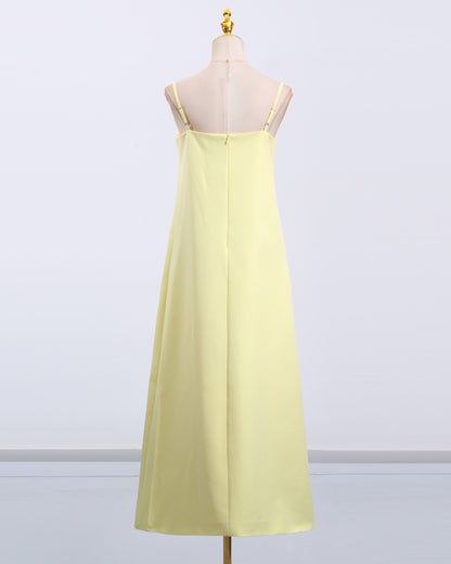 Yellow 3D Floral Spaghetti Strap Maxi Dress