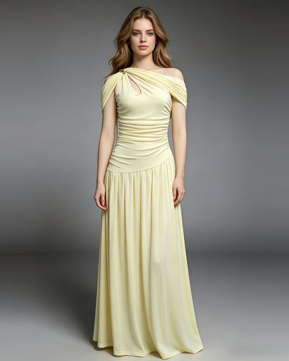 Yellow Asymmetric Draped Maxi Dress