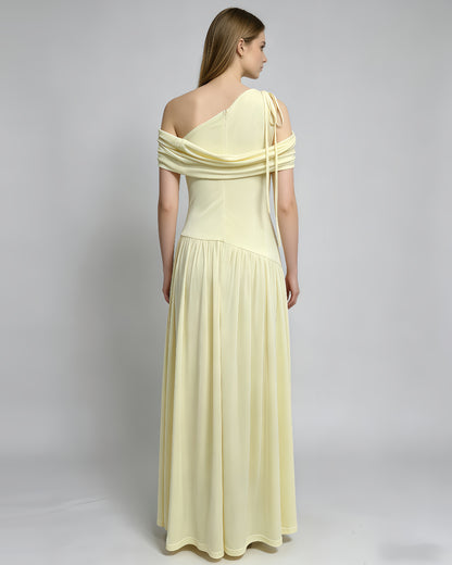 Yellow Asymmetric Draped Maxi Dress