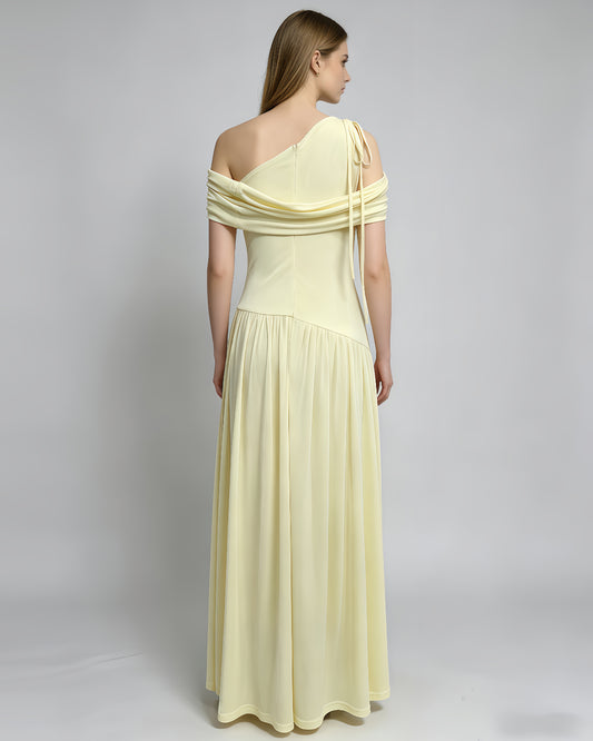 Yellow Asymmetric Draped Maxi Dress