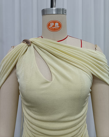 Yellow Asymmetric Draped Maxi Dress