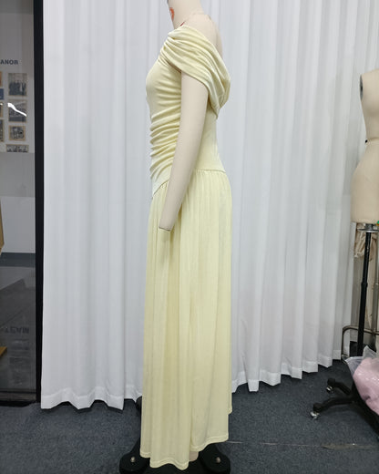 Yellow Asymmetric Draped Maxi Dress
