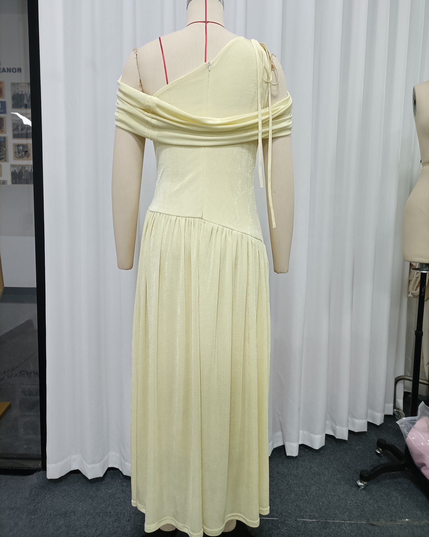 Yellow Asymmetric Draped Maxi Dress