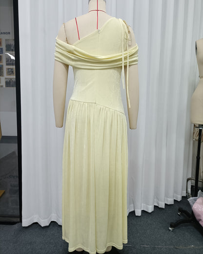 Yellow Asymmetric Draped Maxi Dress