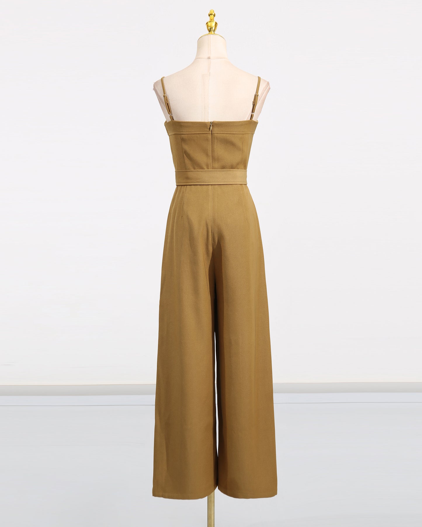 Yellow Belted Spaghetti Strap Jumpsuit