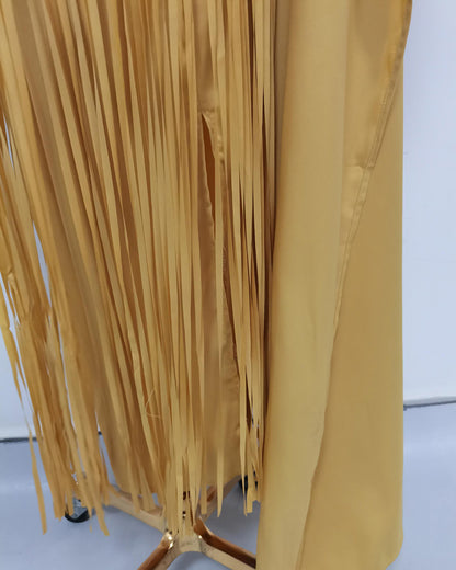 Yellow Cape Overlay Fringed Maxi Dress