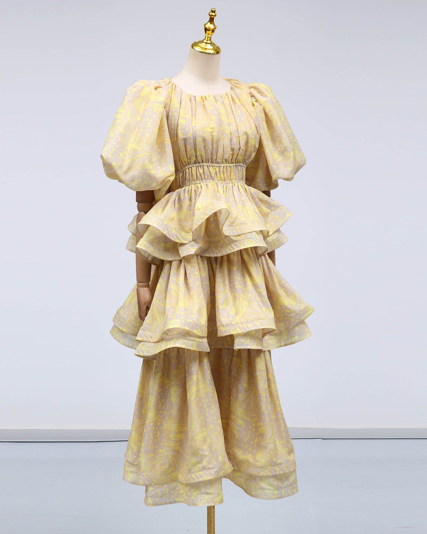 Yellow Floral Tiered Ruffle Maxi Dress