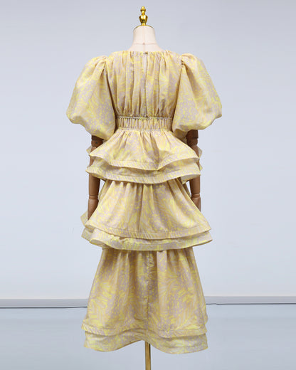 Yellow Floral Tiered Ruffle Maxi Dress