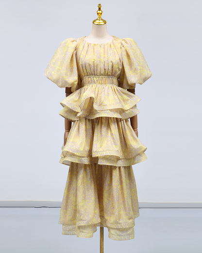 Yellow Floral Tiered Ruffle Maxi Dress