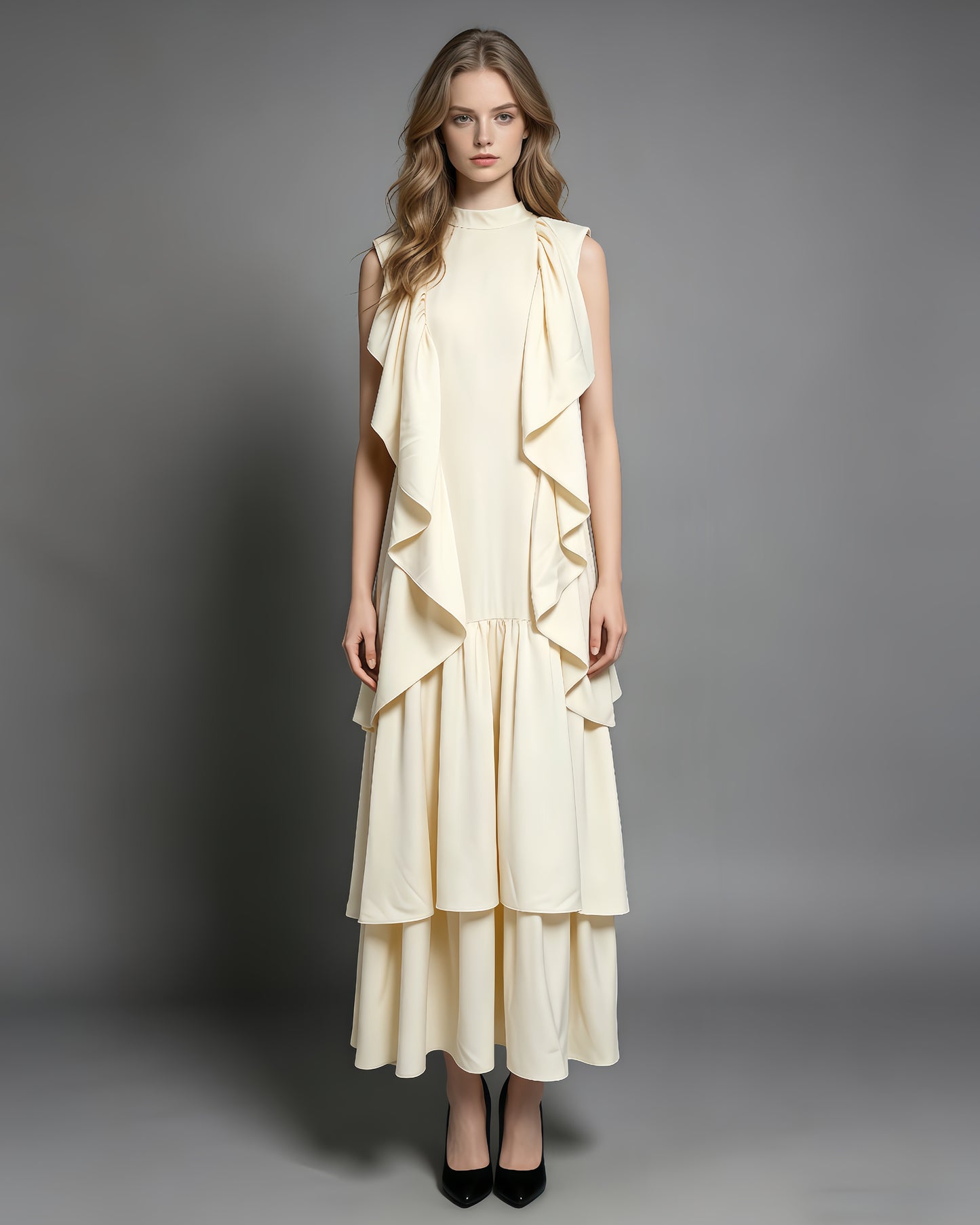 Yellow Halter Neck Ruffle Tiered Maxi Dress