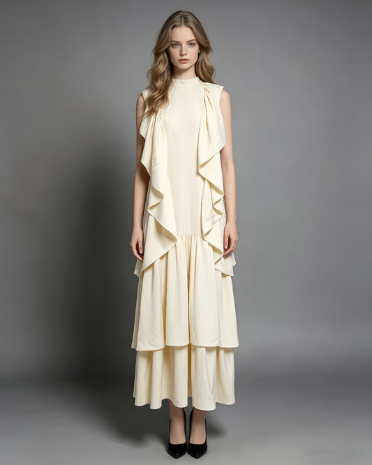Yellow Halter Neck Ruffle Tiered Maxi Dress