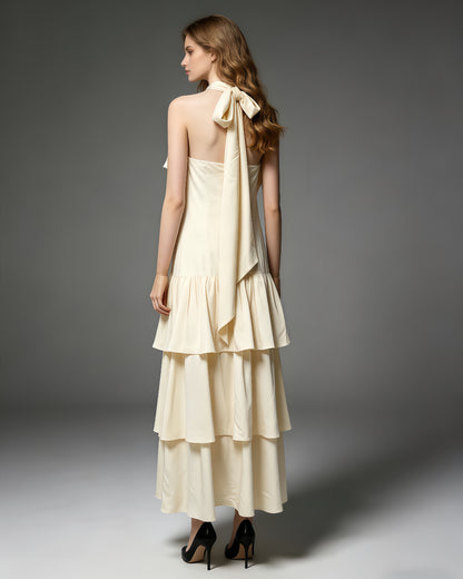 Yellow Halter Neck Ruffle Tiered Maxi Dress