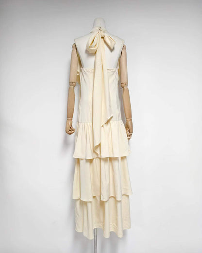 Yellow Halter Neck Ruffle Tiered Maxi Dress