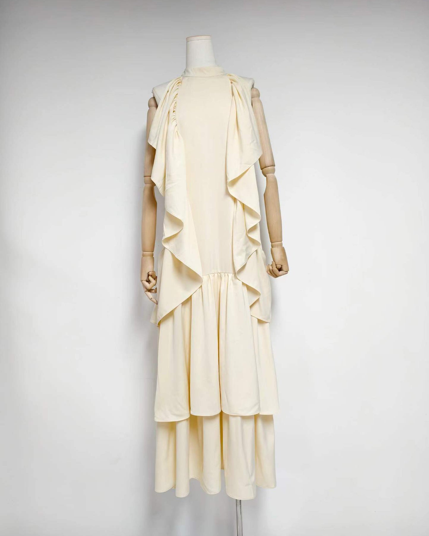 Yellow Halter Neck Ruffle Tiered Maxi Dress
