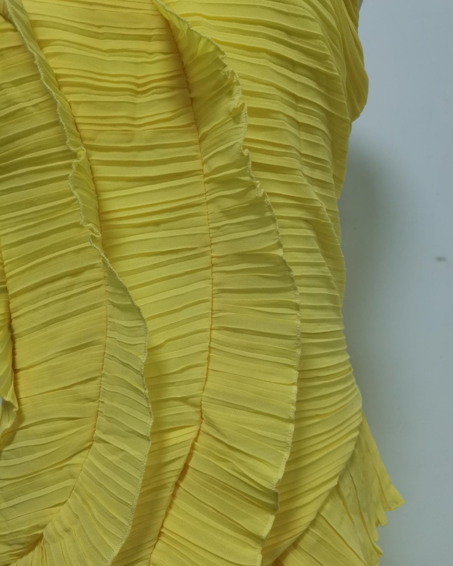 Yellow Halter Ruffle Pleated Maxi Dress