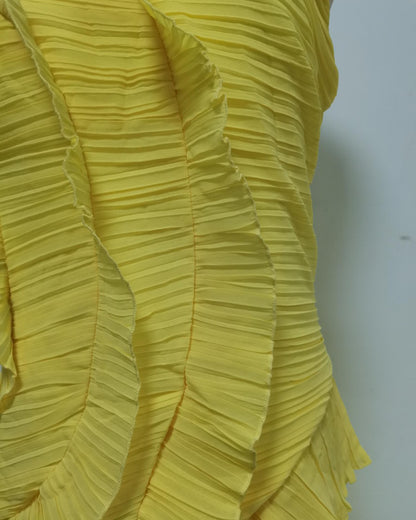 Yellow Halter Ruffle Pleated Maxi Dress