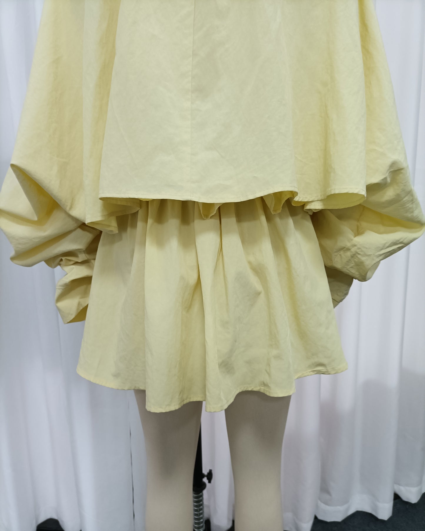 Yellow Long Sleeves Top Mini Skirt Set
