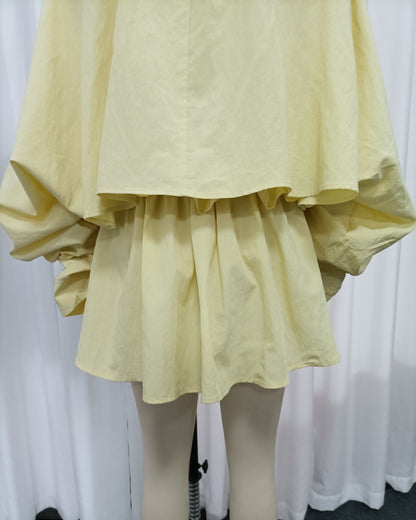 Yellow Long Sleeves Top Mini Skirt Set