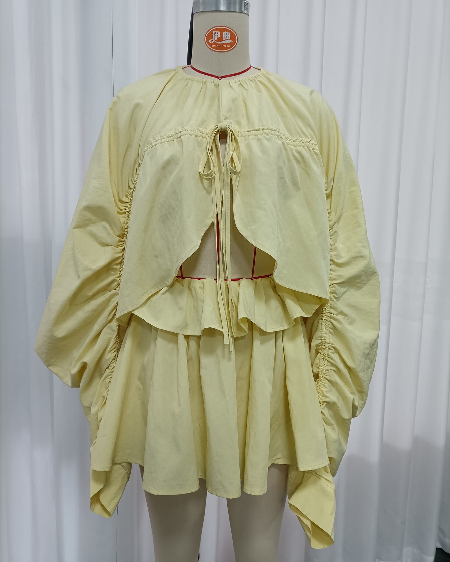 Yellow Long Sleeves Top Mini Skirt Set