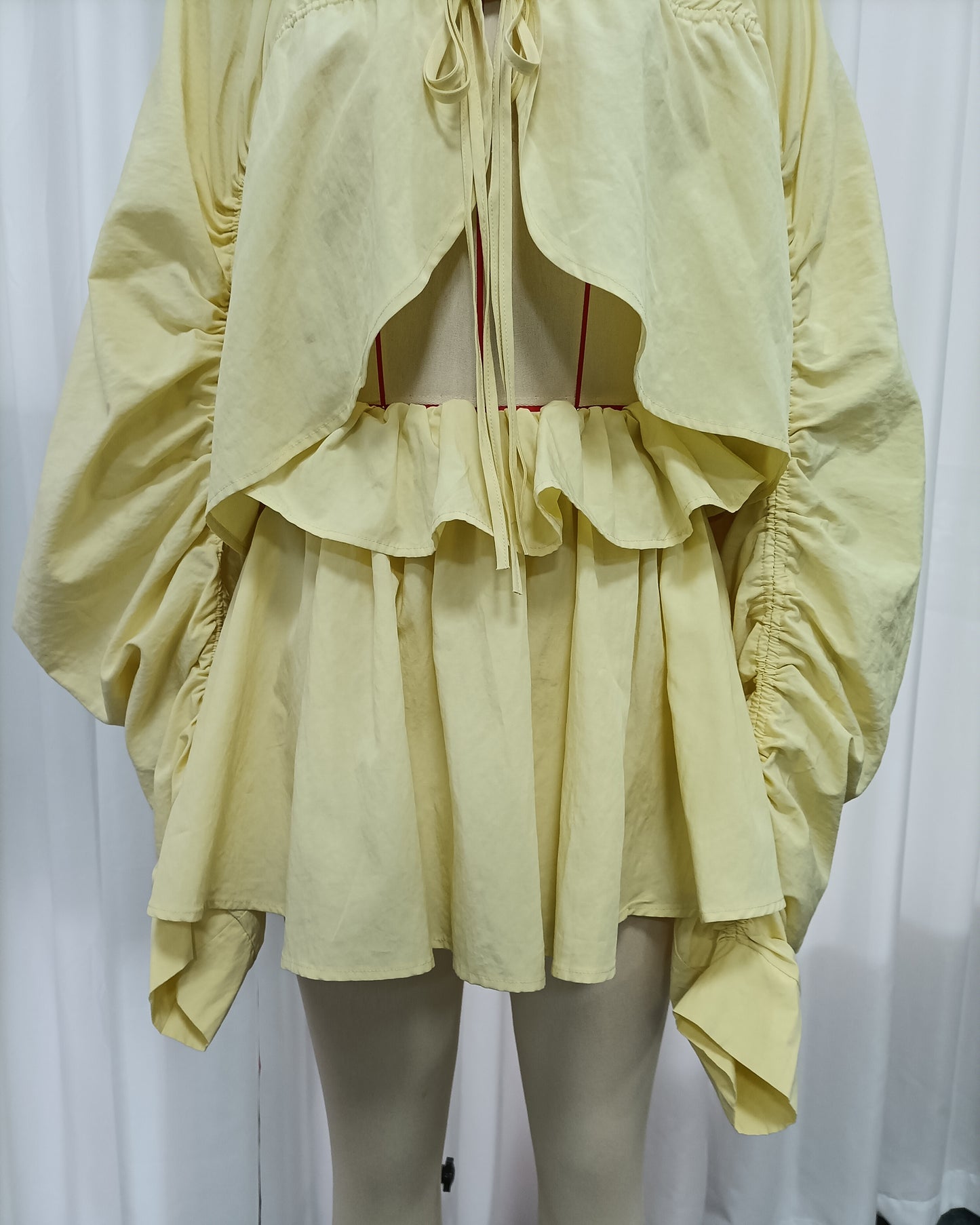 Yellow Long Sleeves Top Mini Skirt Set