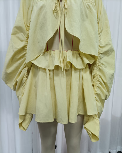Yellow Long Sleeves Top Mini Skirt Set