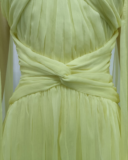 Yellow Off-Shoulder Twist Cape Sleeve Tulle Maxi Dress
