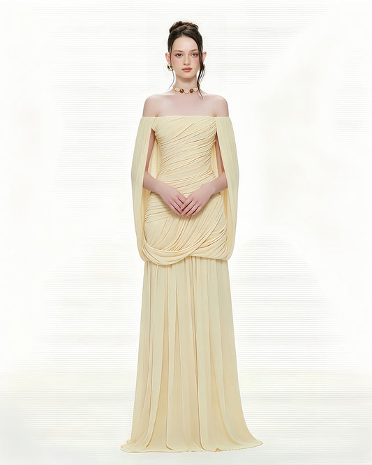Yellow Off-the-Shoulder Ruched Maxi Dress