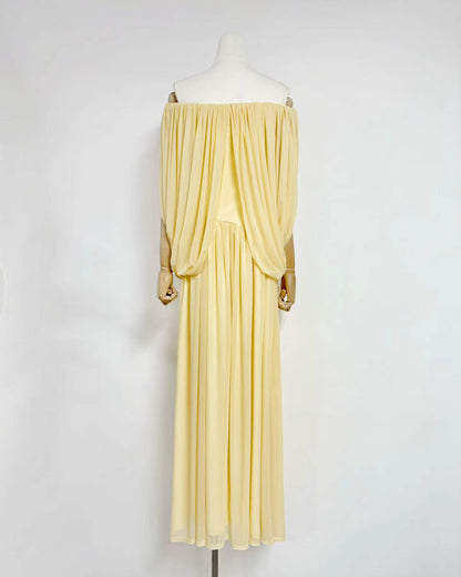 Yellow Off-the-Shoulder Ruched Maxi Dress