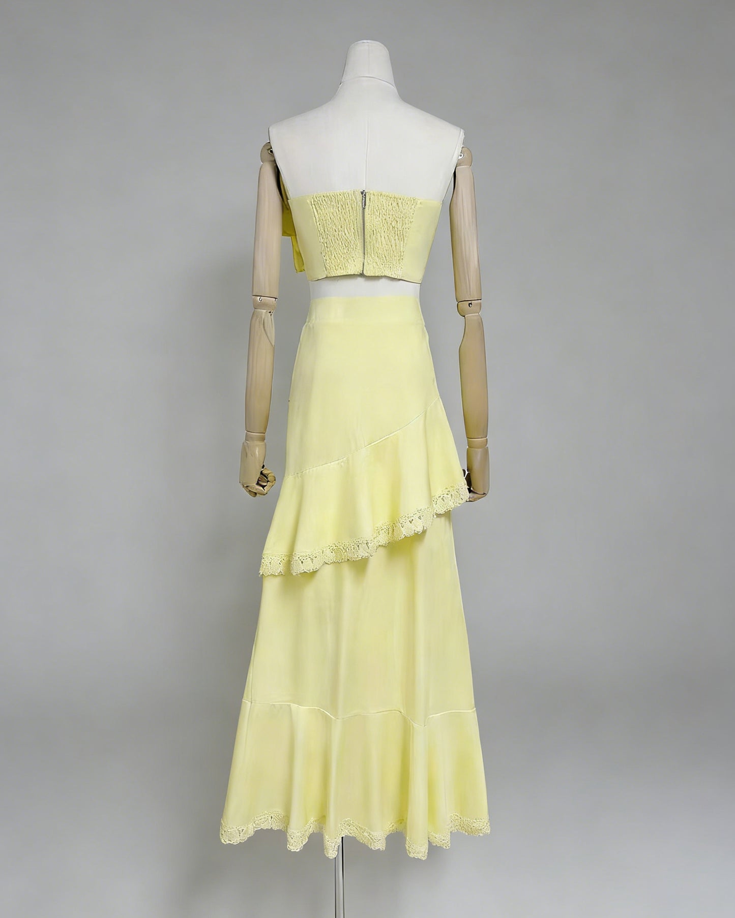 Yellow One-Shoulder Crochet Ruffle Two-Piece Set