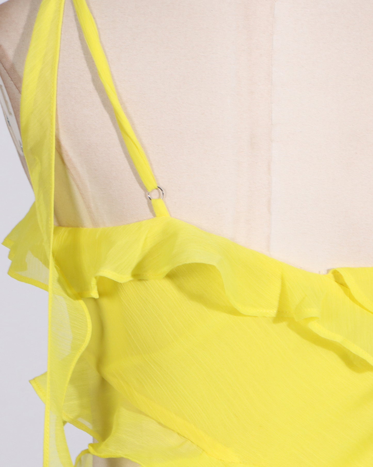 Yellow One-Shoulder Ruffle Gown