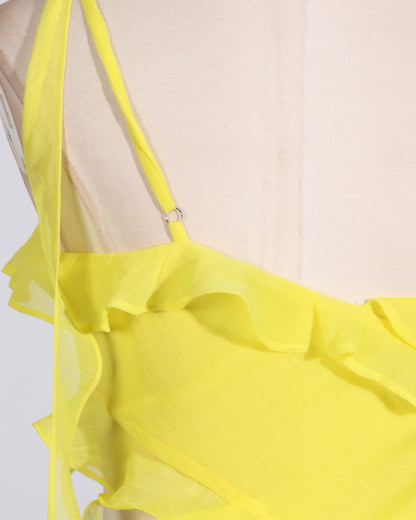 Yellow One-Shoulder Ruffle Gown