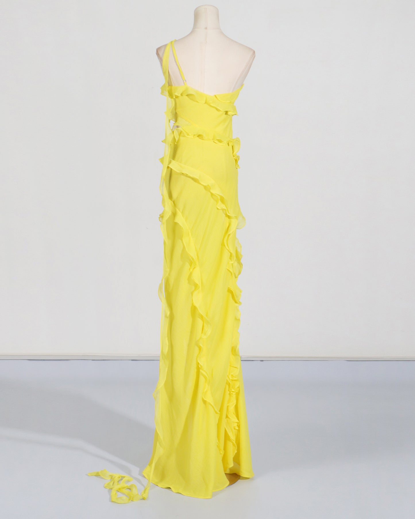 Yellow One-Shoulder Ruffle Gown