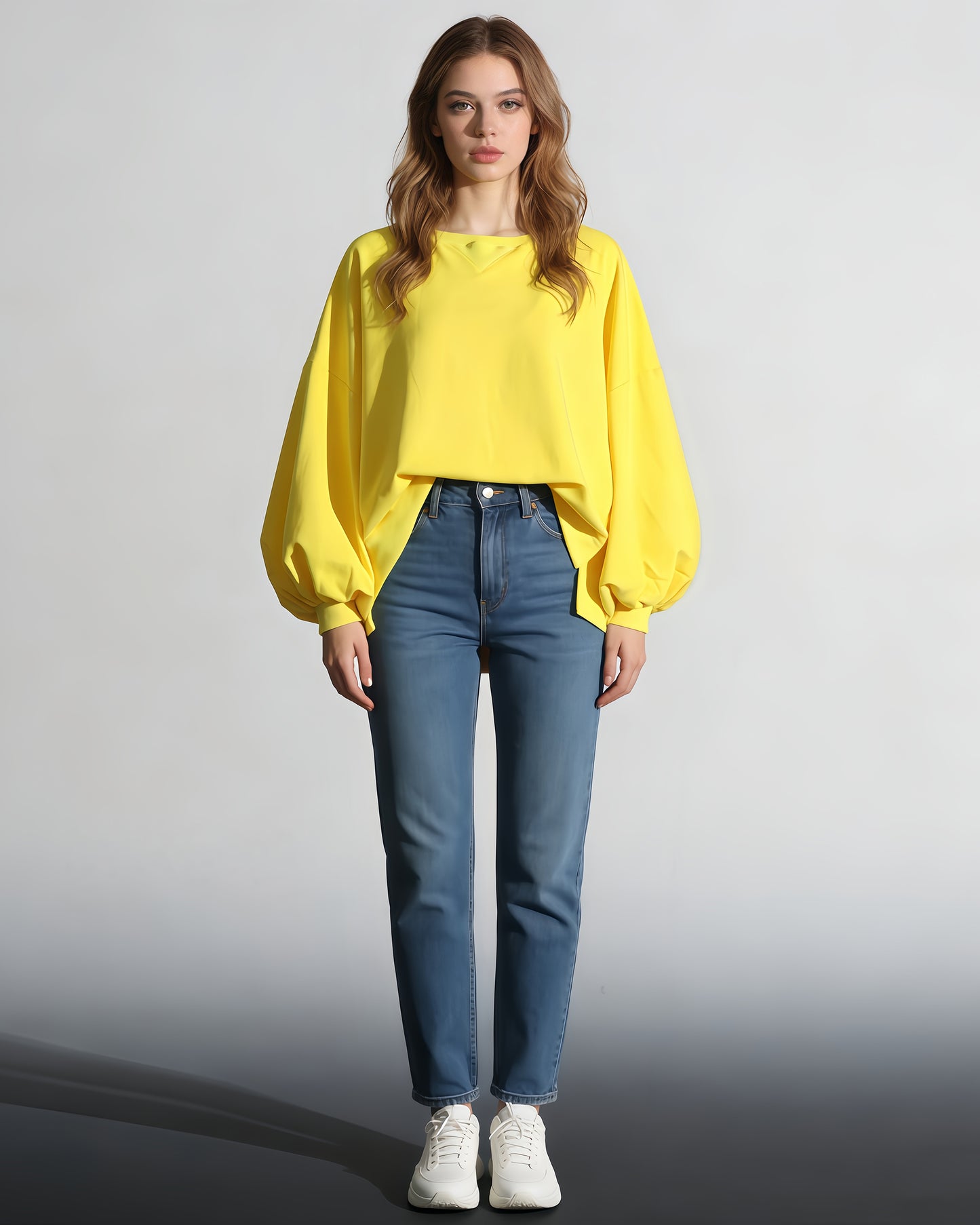 Yellow Oversized Balloon-Sleeve Crewneck Sweatshirt