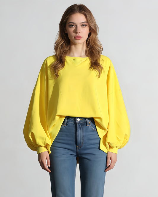 Yellow Oversized Balloon-Sleeve Crewneck Sweatshirt