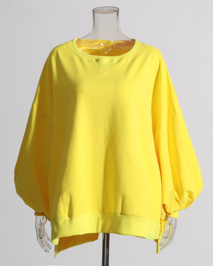 Yellow Oversized Balloon-Sleeve Crewneck Sweatshirt