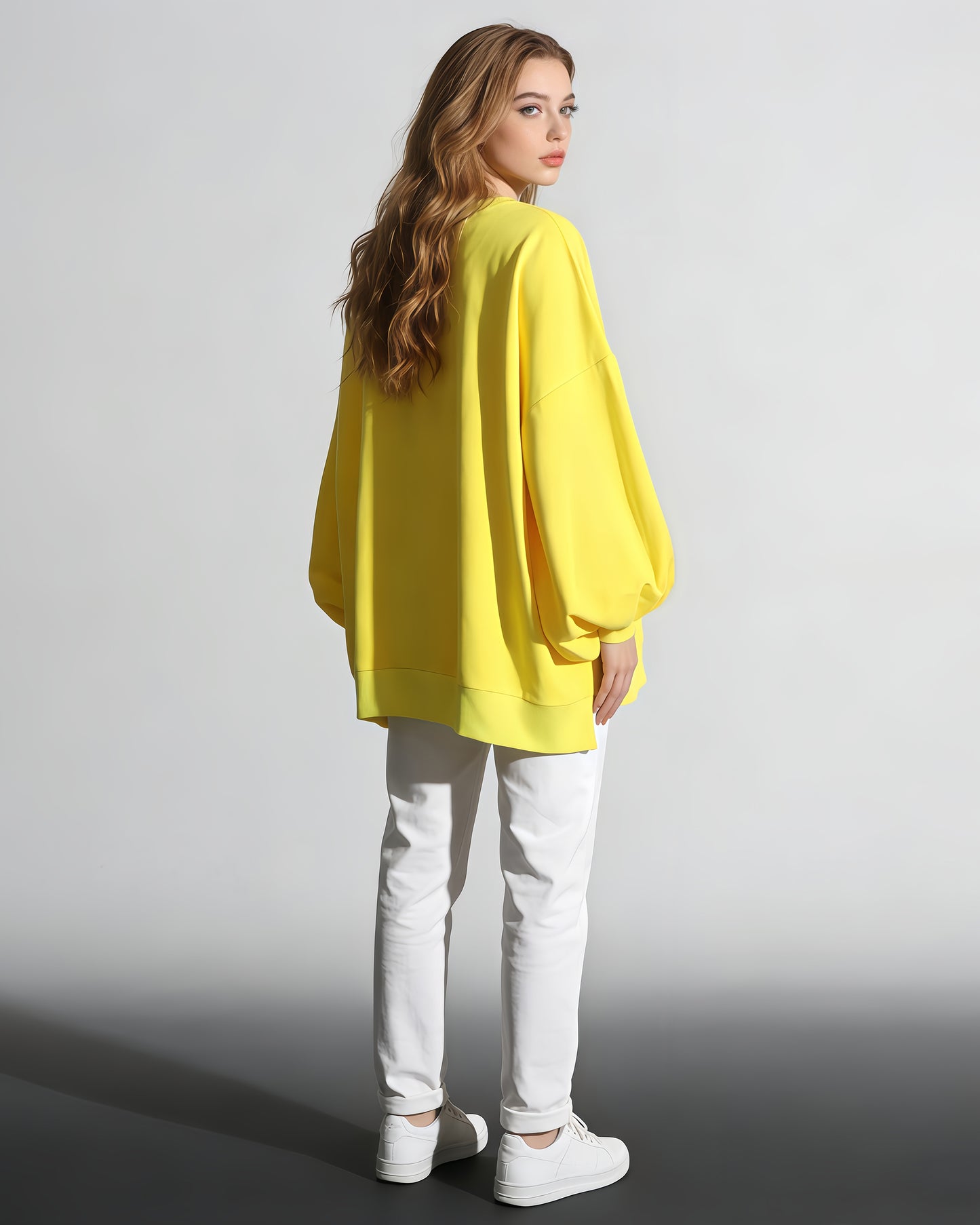 Yellow Oversized Balloon-Sleeve Crewneck Sweatshirt