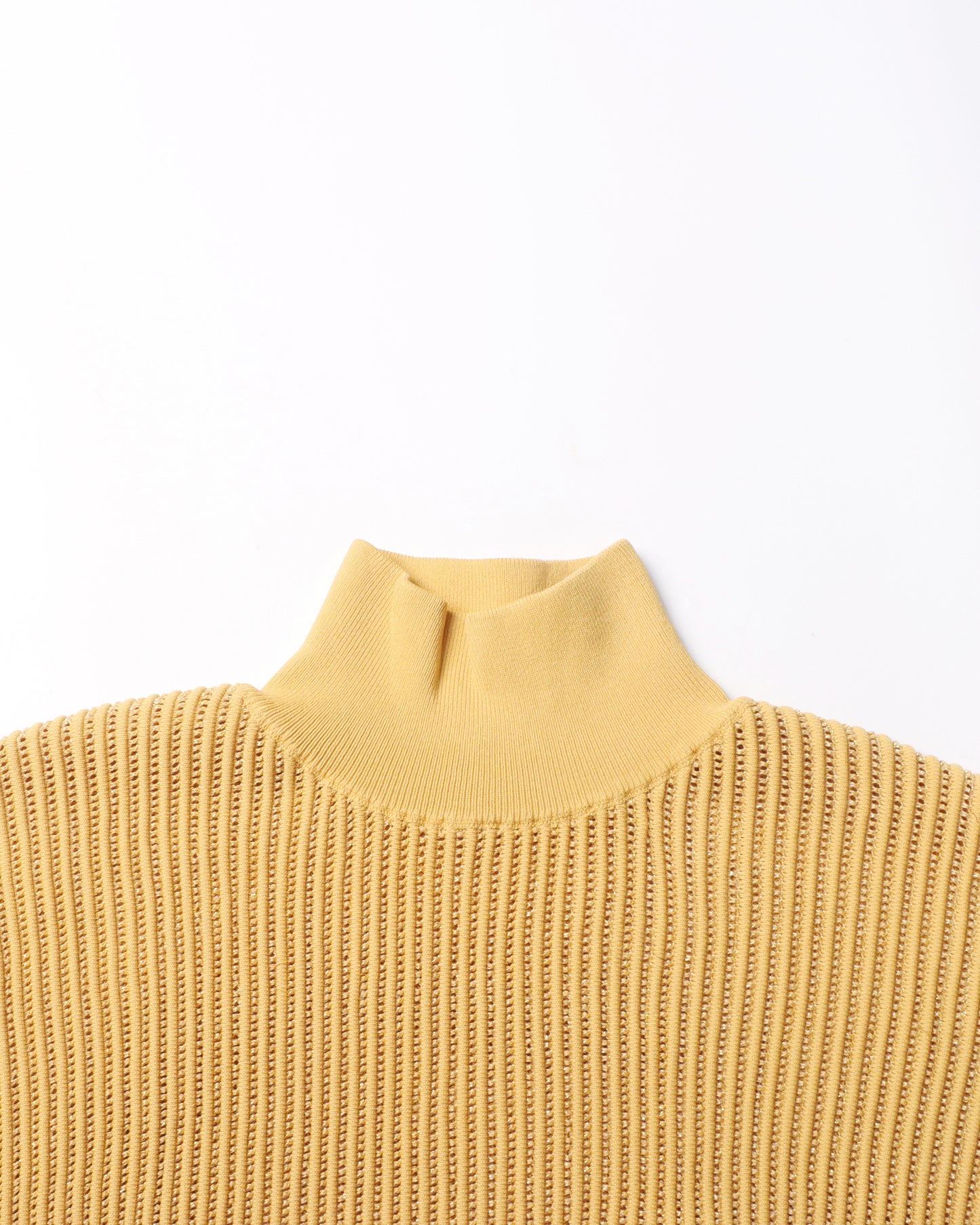 Yellow Ribbed Turtleneck Sweater with Puff Sleeves