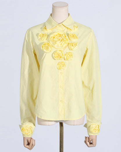 Yellow Rose Applique Button-Down Shirt