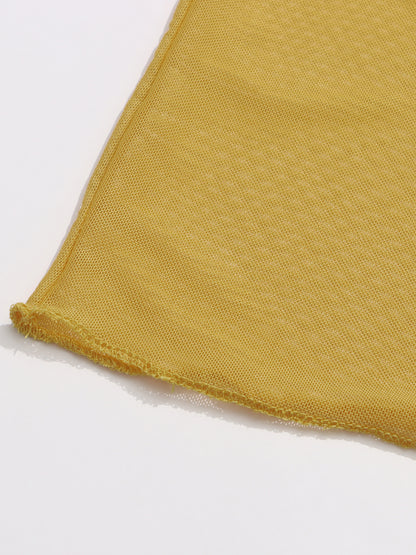 Yellow Ruched Mesh Midi Skirt with Knot & Draped Details