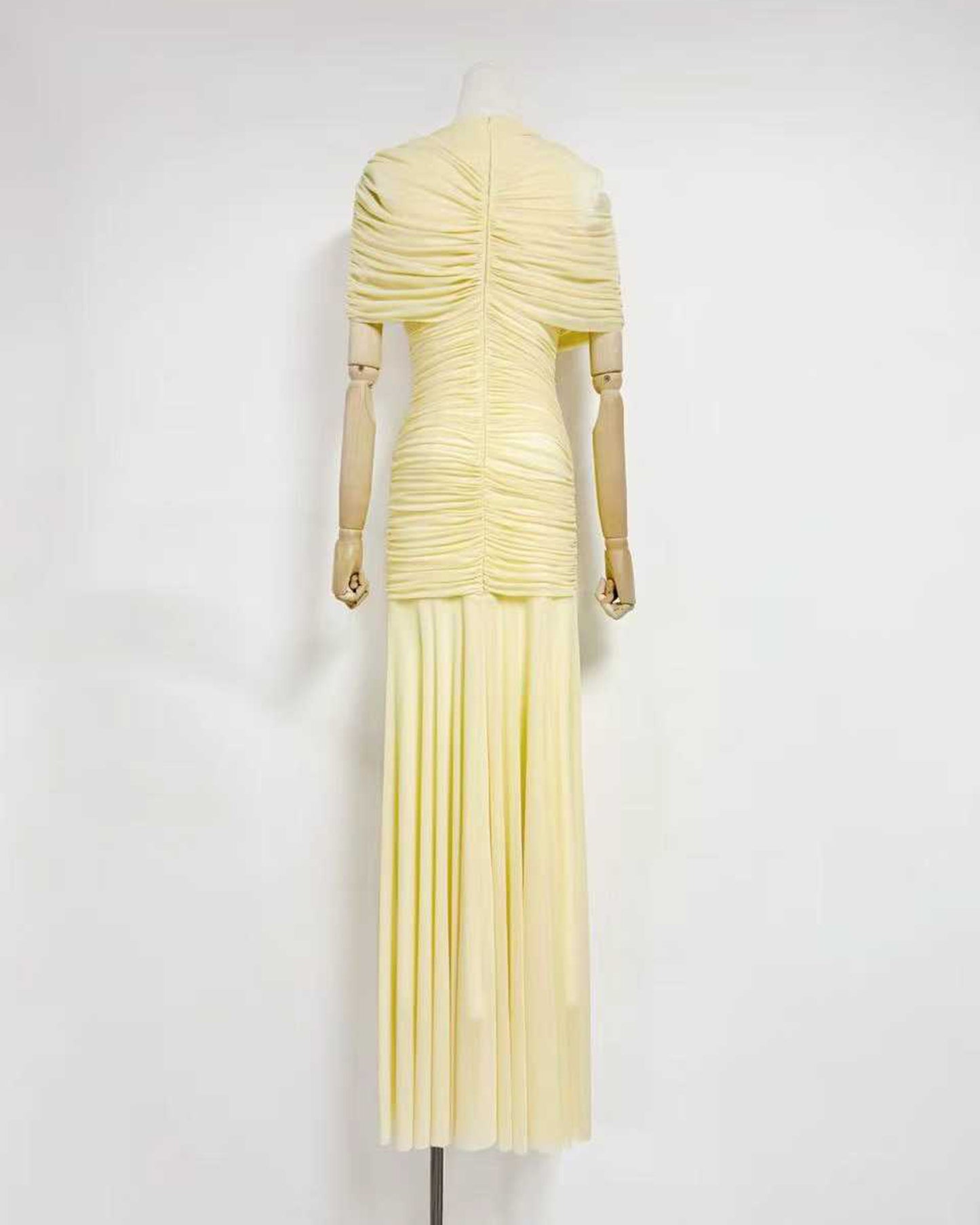 Yellow Ruched Waist Draped Maxi Dress