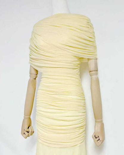 Yellow Ruched Waist Draped Maxi Dress