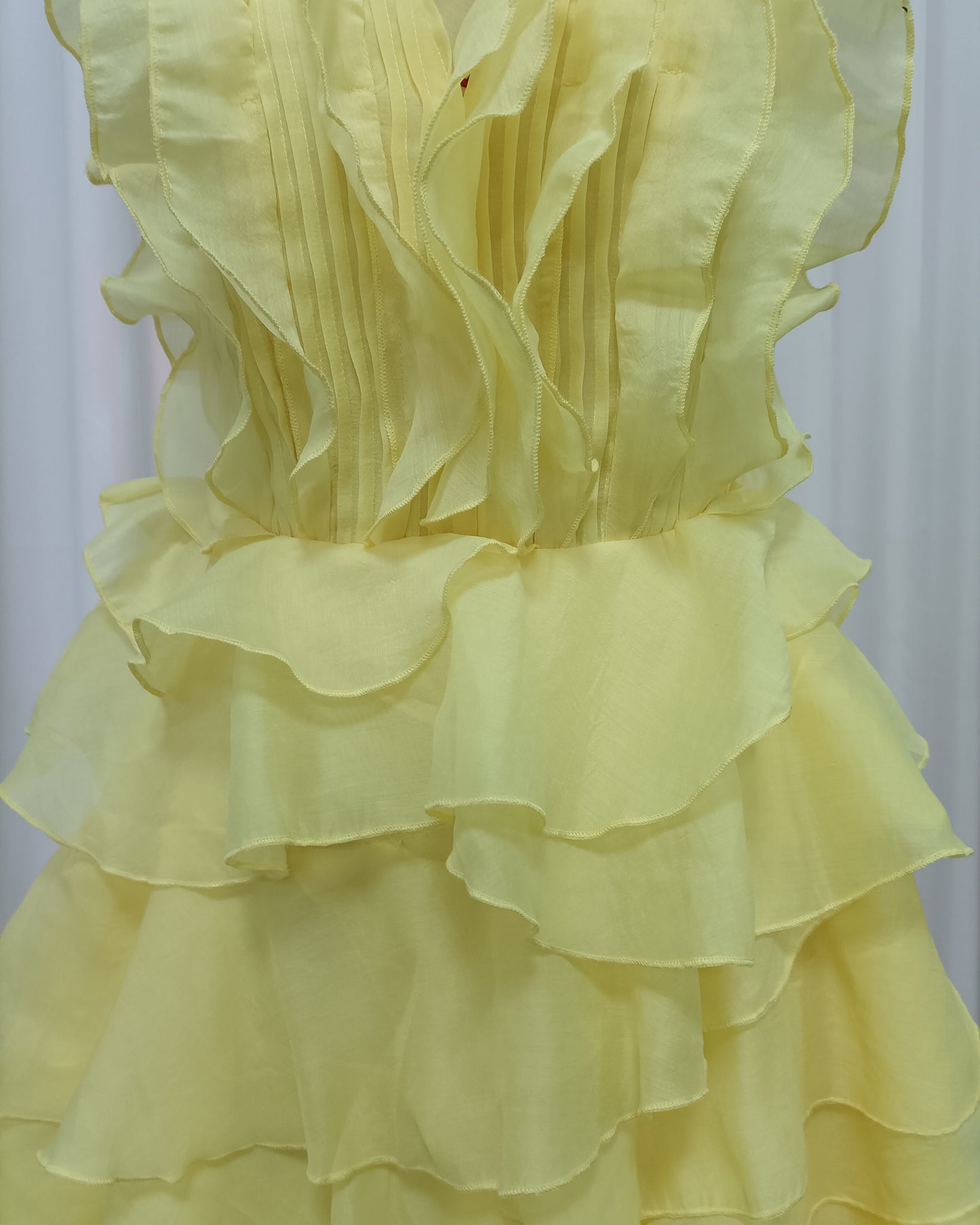Yellow Ruffle Tiered Chiffon Halter Mini Dress