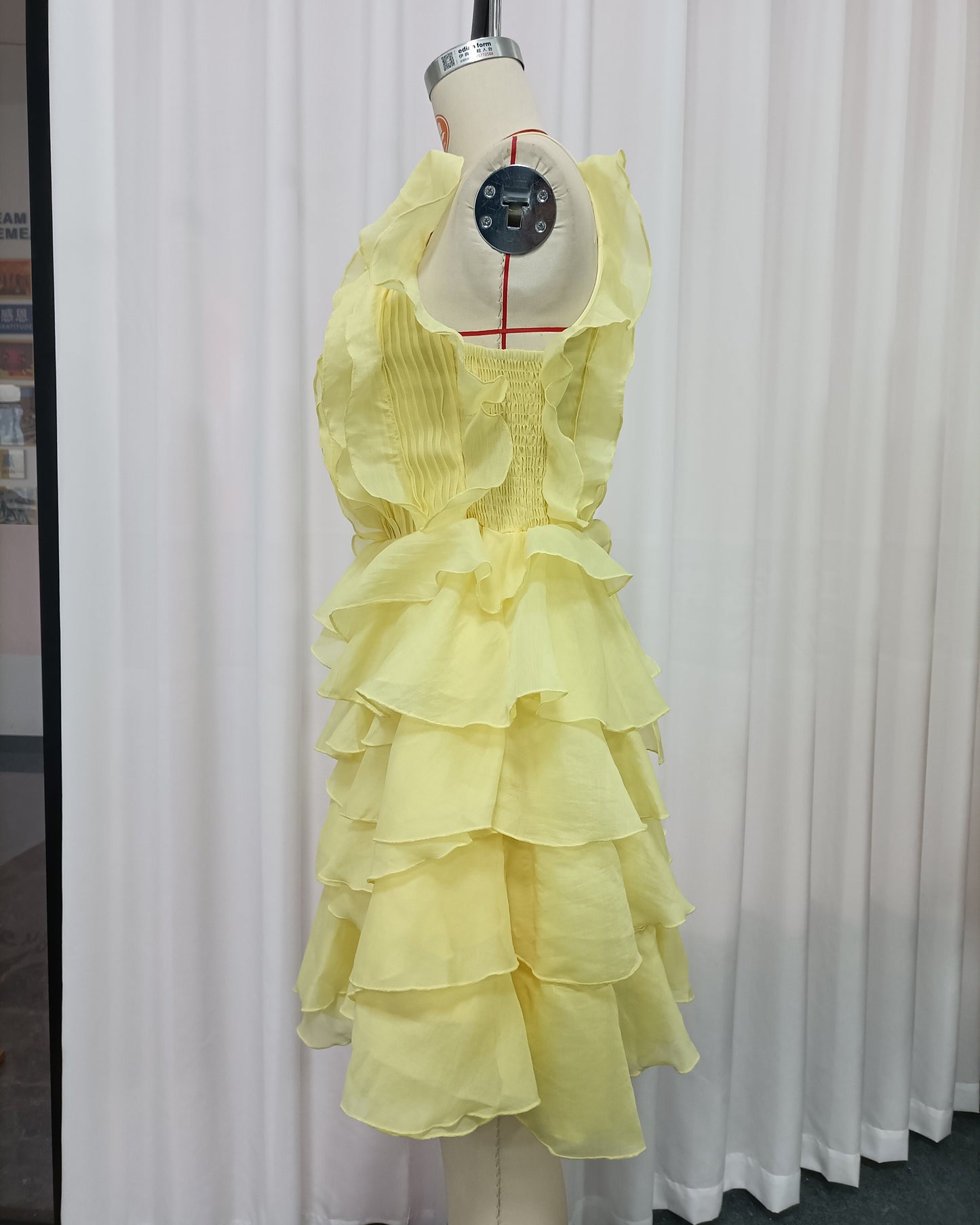 Yellow Ruffle Tiered Chiffon Halter Mini Dress
