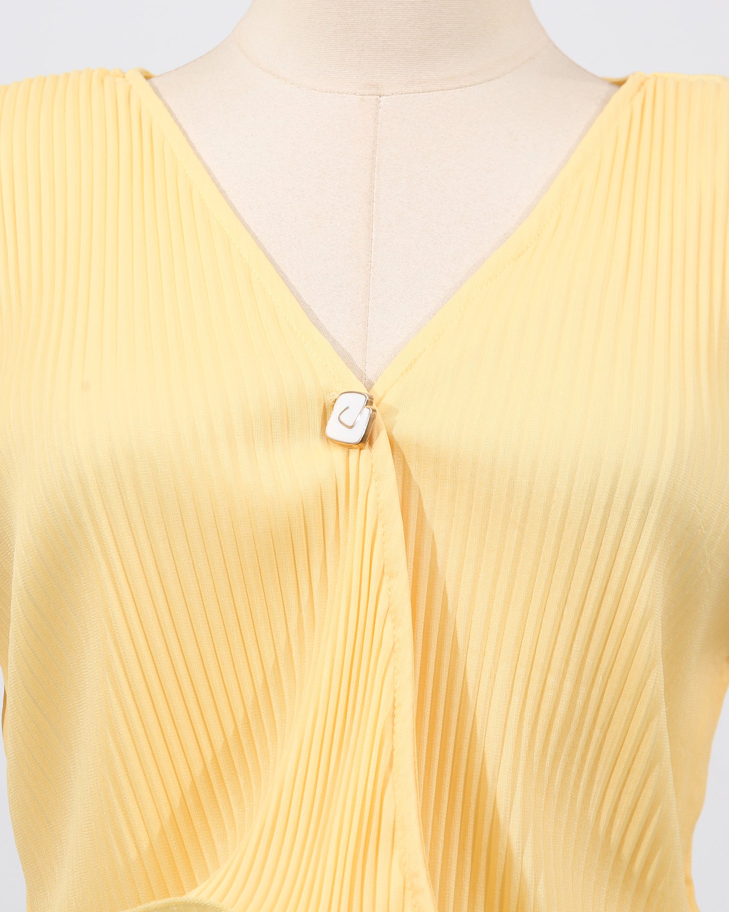 Yellow Ruffled Plisse V-Neck Blouse