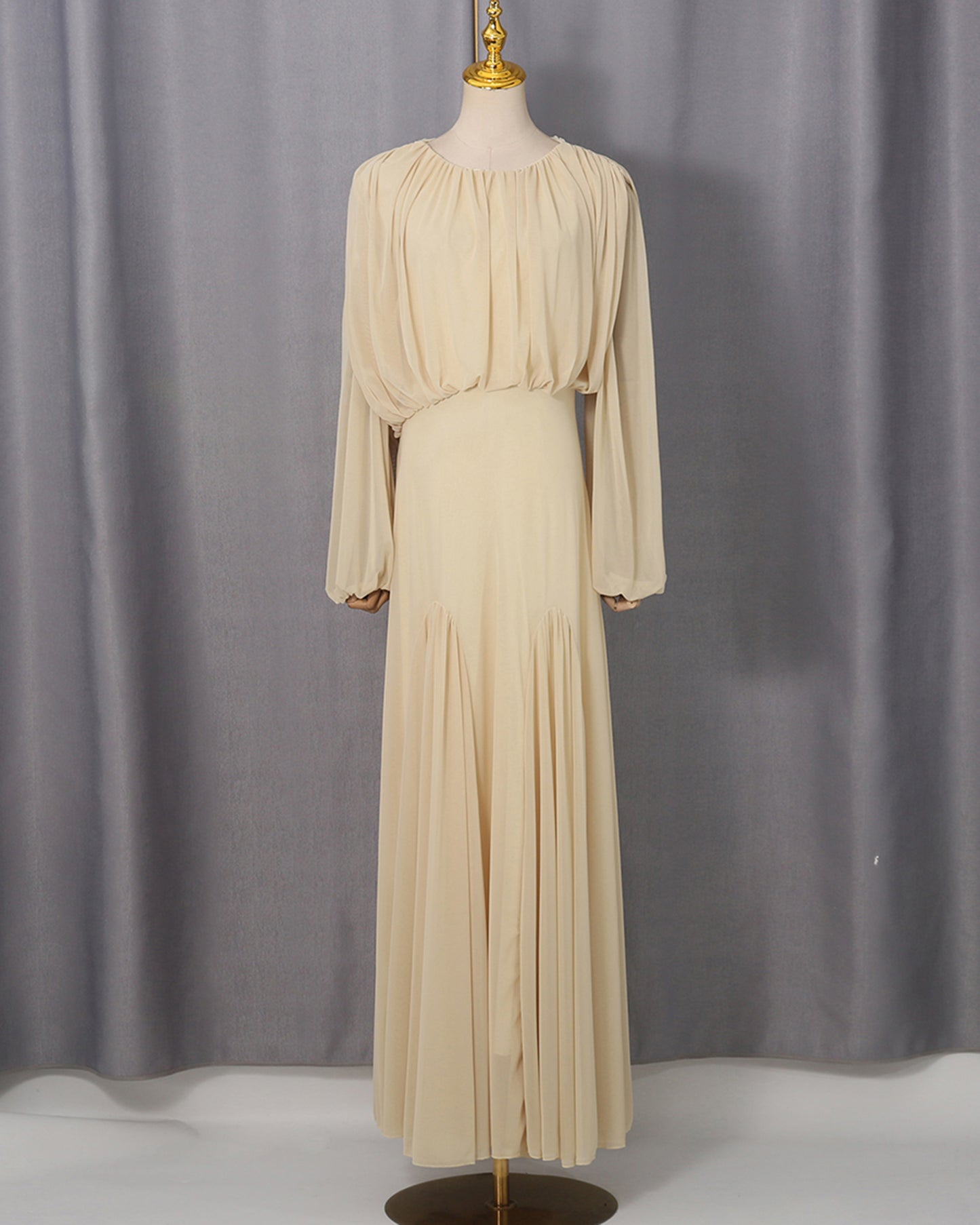 Yellow Sheer Sleeve Pleated Maxi Dress